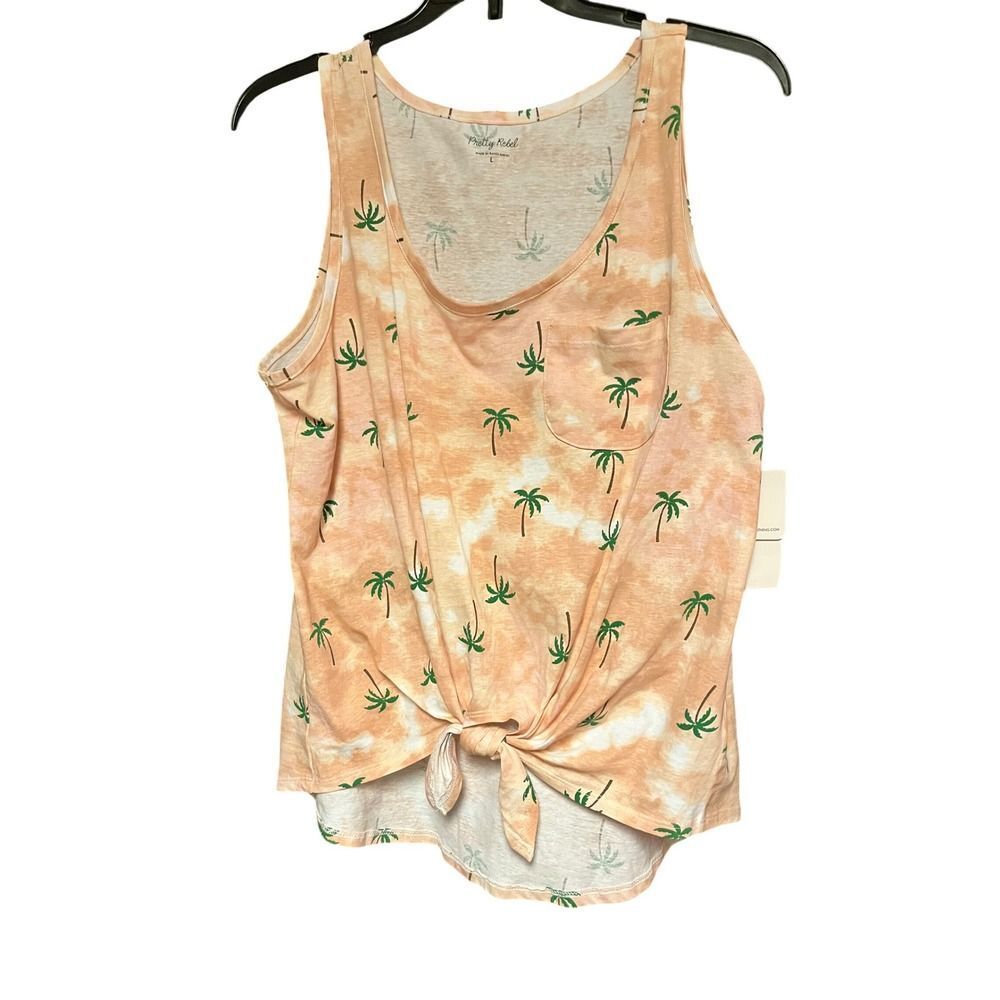 Pretty Rebel Womens Large Peach Tie Dye Palm Tree Front Tie Tank Top NWT